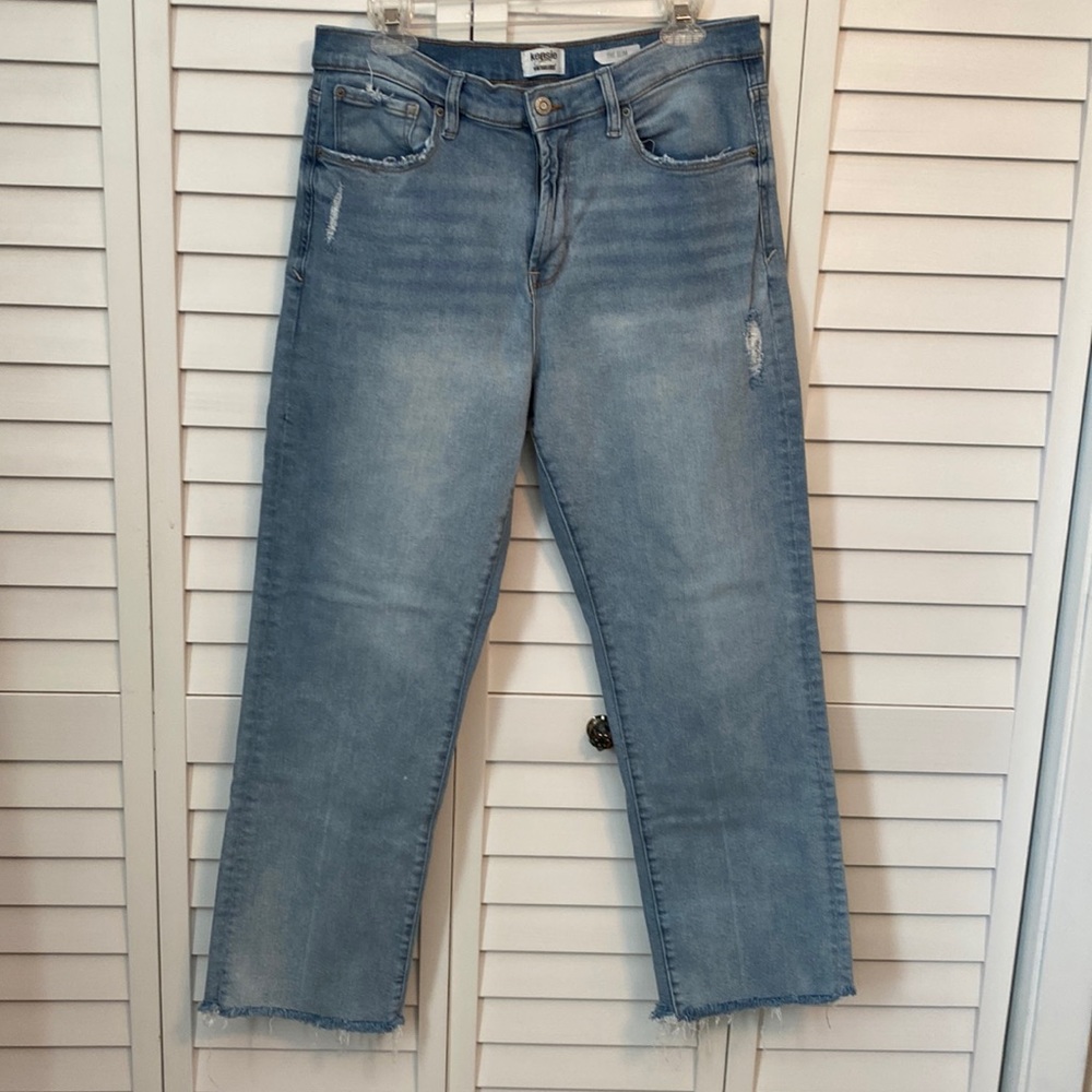 Kensie size 12/31 slim fit jeans.  Faded and slightly distressed.